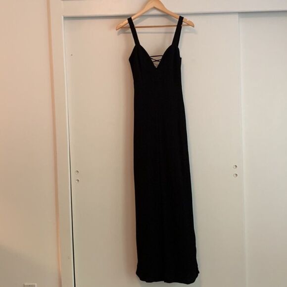 Flynn Skye XS Ariel Flare Wide Leg Crepe Jumpsuit in Black - Picture 2 of 7